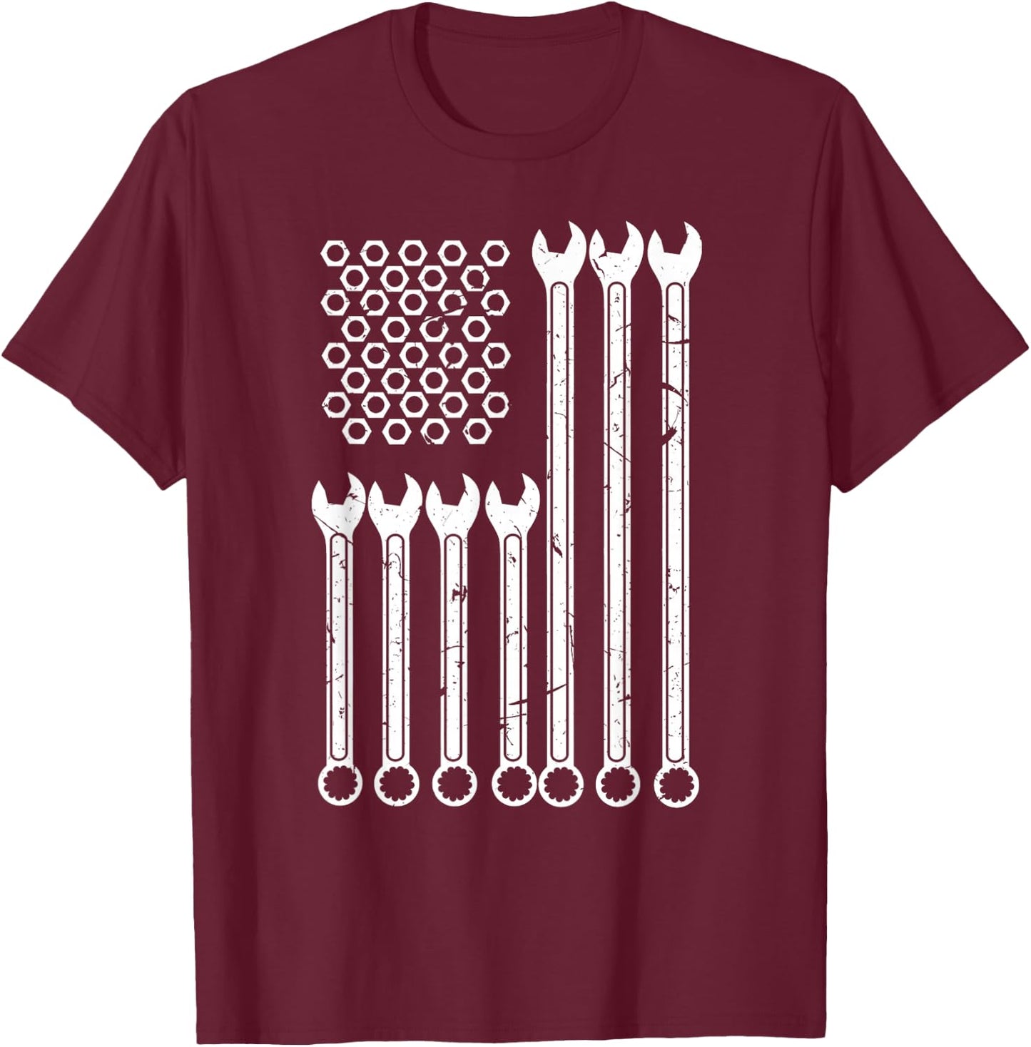 Wrench & Bolt Repairman | Cool Patriotic USA Flag T-Shirt - T-Shirt | Maroon