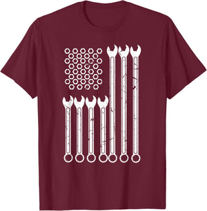 Wrench & Bolt Repairman | Cool Patriotic USA Flag T-Shirt - T-Shirt | Maroon