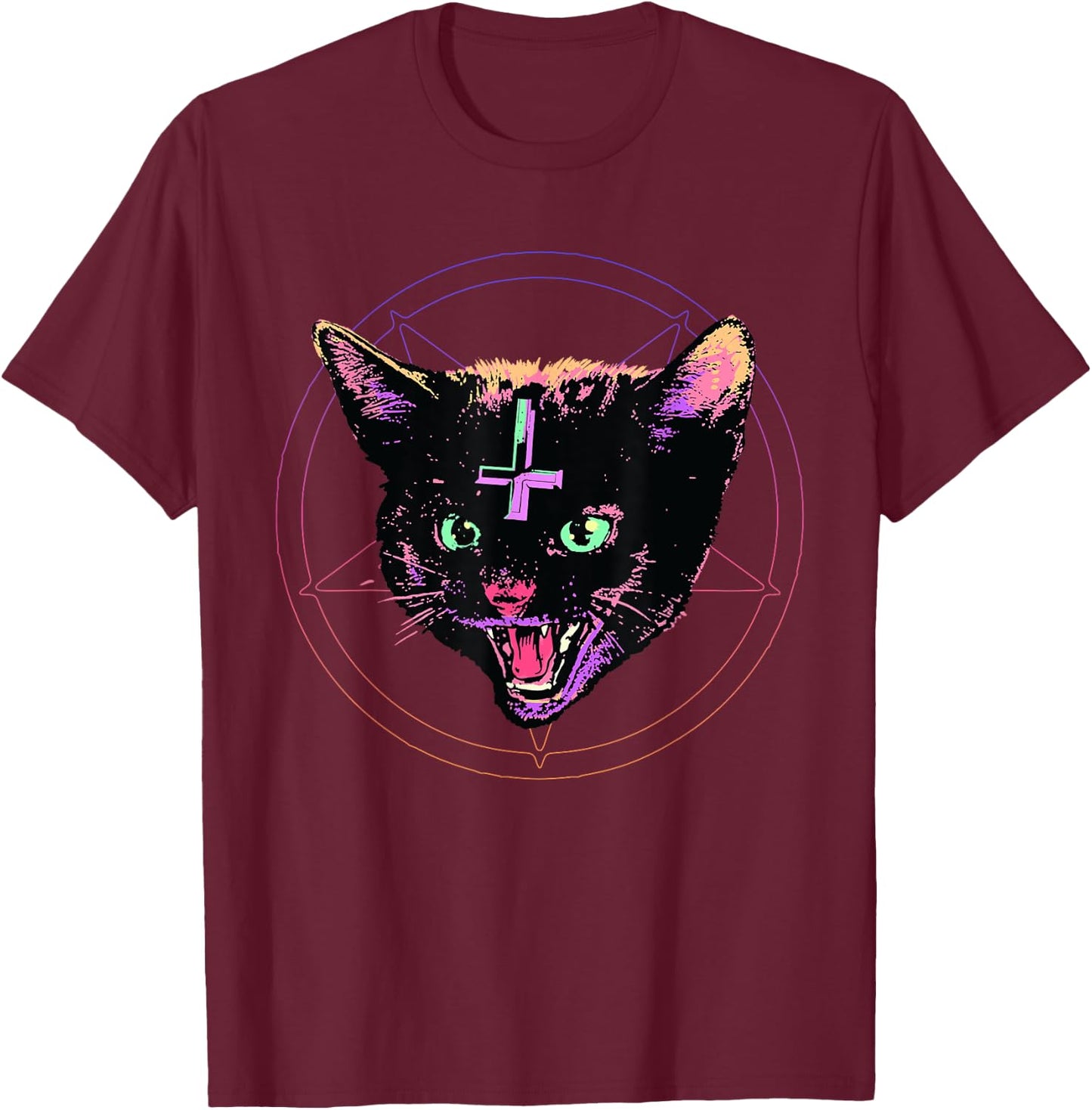 Goth Evil Cat T Shirt Lucipurr Kitten Cult Satanic Cat Lover Men Women T-Shirt - T-Shirt | Maroon