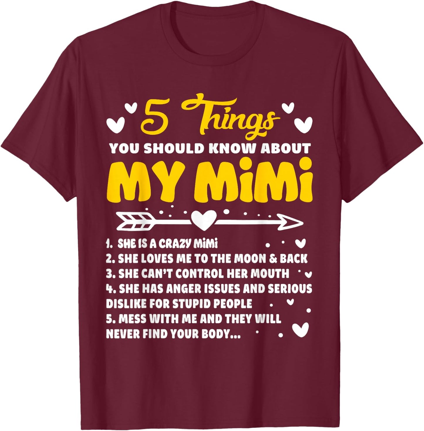 5 Things You Should Know About My Mimi Funny Grandma T-Shirt - T-Shirt | Maroon