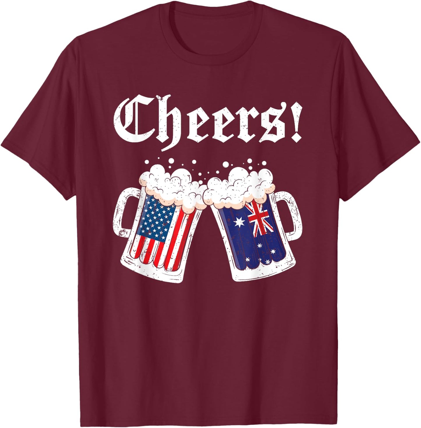 Cheers Shirt Australian American Flag Beer Mug Cheers Women Men T-Shirt - T-Shirt | Maroon