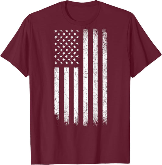 Vintage American Flag 4th Of July Patriotic Men (ON BACK) T-Shirt - T-Shirt | Maroon