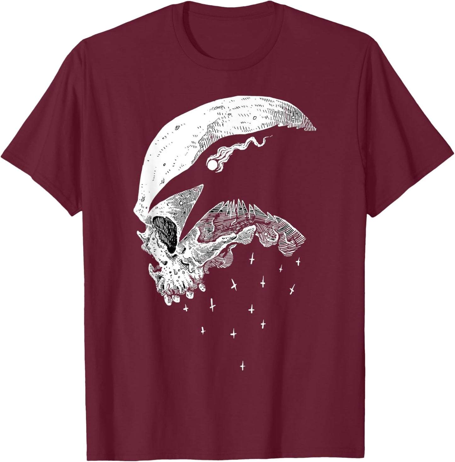 Raven Skull Viking Norse Occult Gothic Pagan Moon Norse Goth T-Shirt - T-Shirt | Maroon