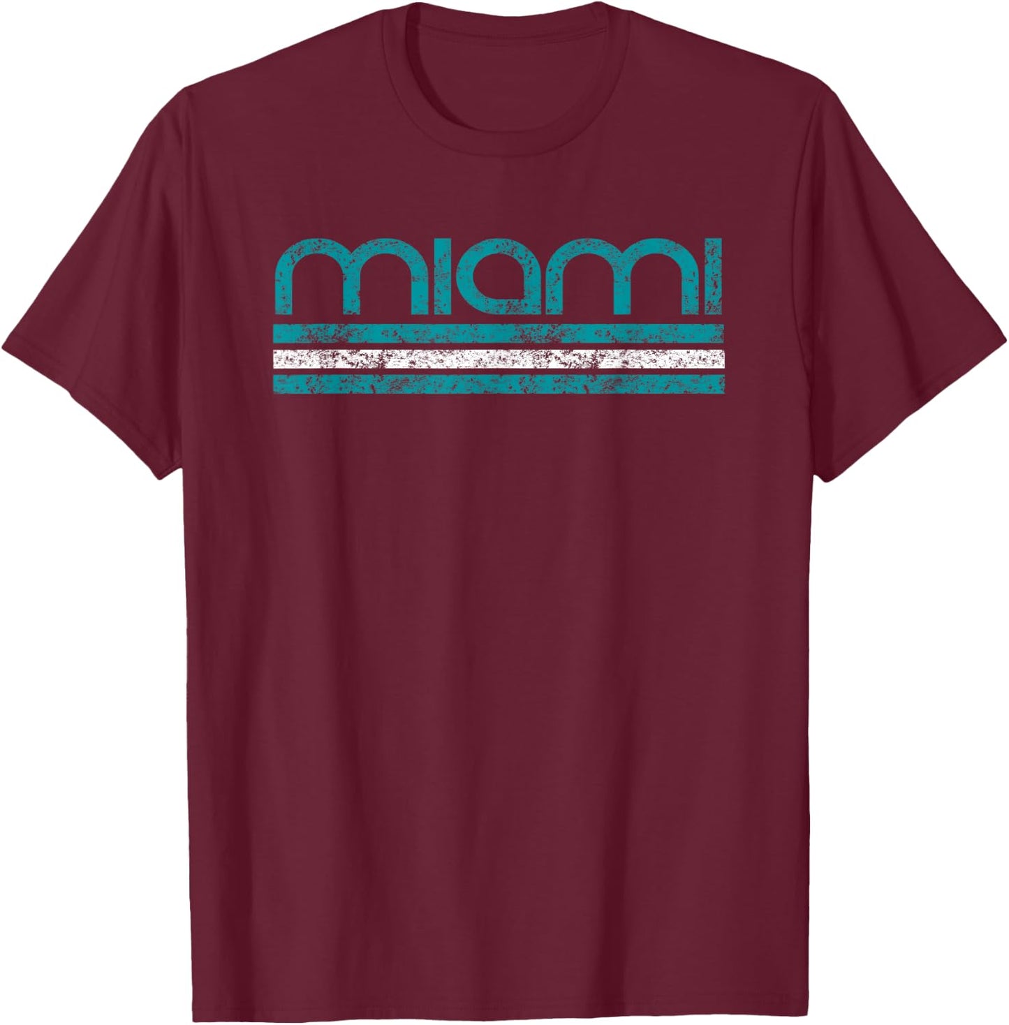 Miami Florida Retro Vintage Weathered T-Shirt - T-Shirt | Maroon