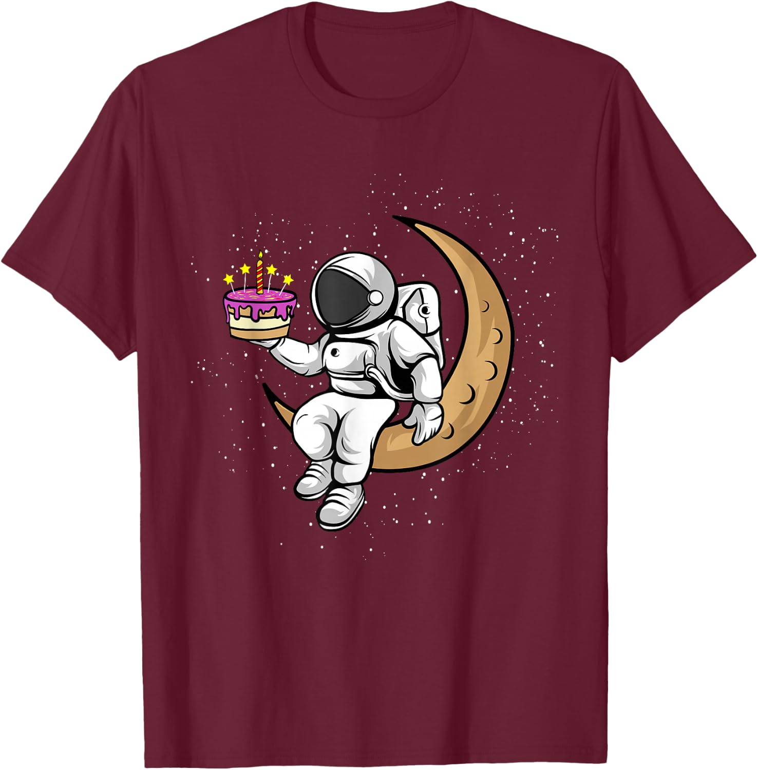 Birthday Cake Astronauts in Space - Astronaut has Birthday T-Shirt - T-Shirt | Maroon
