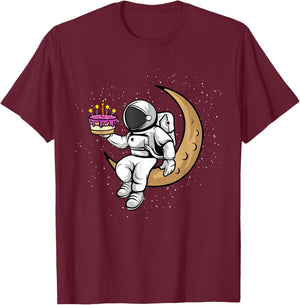 Birthday Cake Astronauts in Space - Astronaut has Birthday T-Shirt - T-Shirt | Maroon