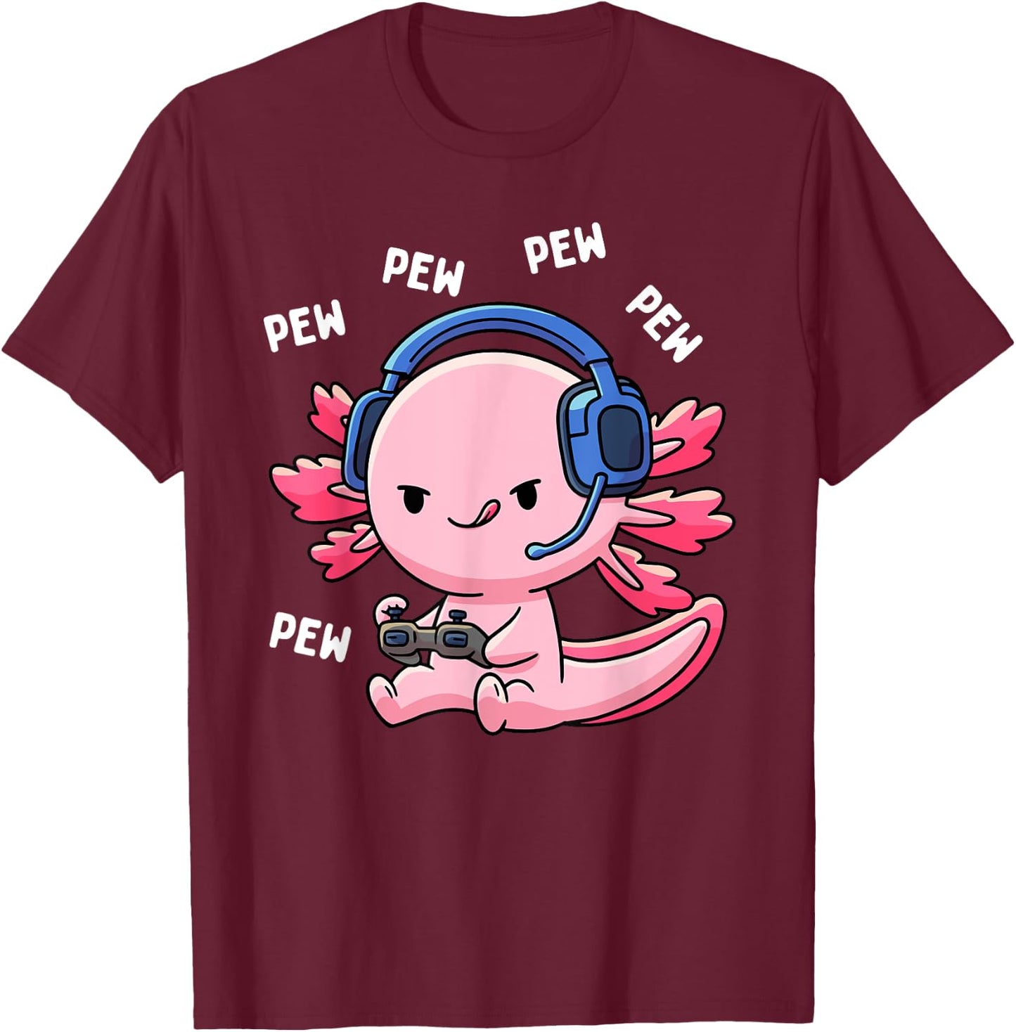 Axolotl Gaming Kids Boys Girls Anime Video Game Pew Gamer Small T-Shirt - T-Shirt | Maroon