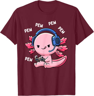 Axolotl Gaming Kids Boys Girls Anime Video Game Pew Gamer Small T-Shirt - T-Shirt | Maroon