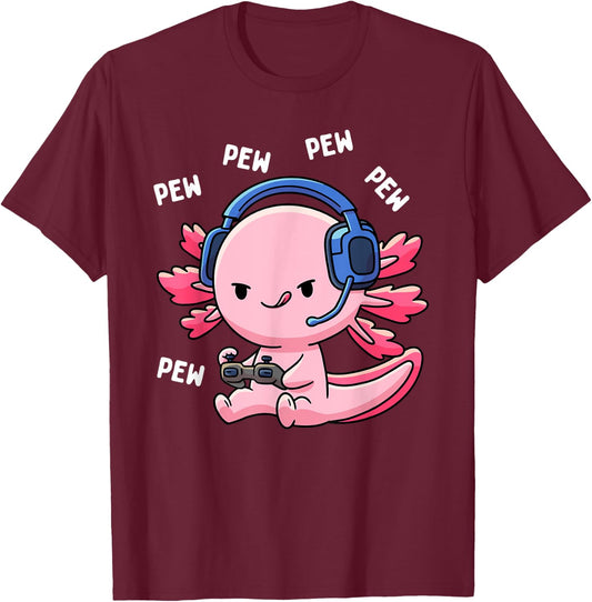 Axolotl Gaming Kids Boys Girls Anime Video Game Pew Gamer Small T-Shirt - T-Shirt | Maroon
