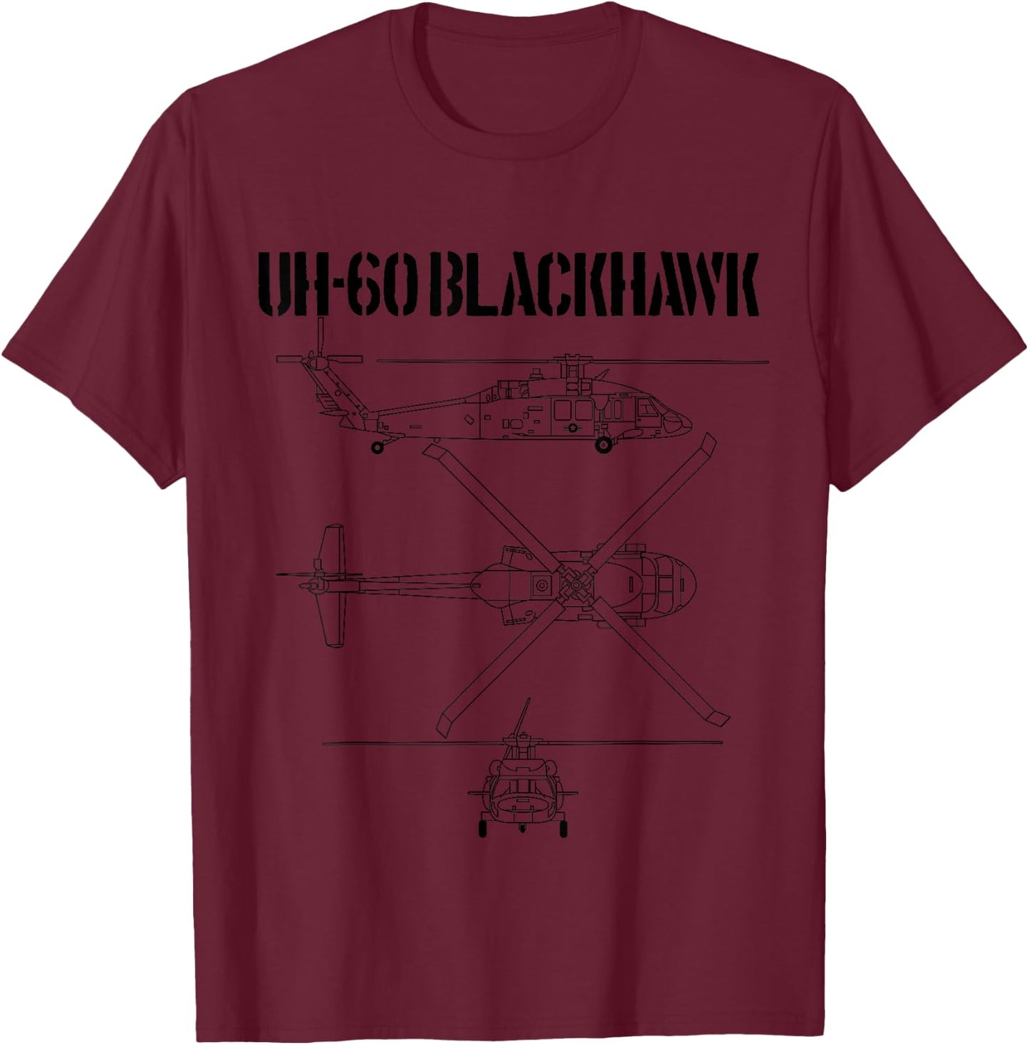 Blackhawk Schematic Military Helicopter UH-60 Blackhawk T-Shirt - T-Shirt | Maroon