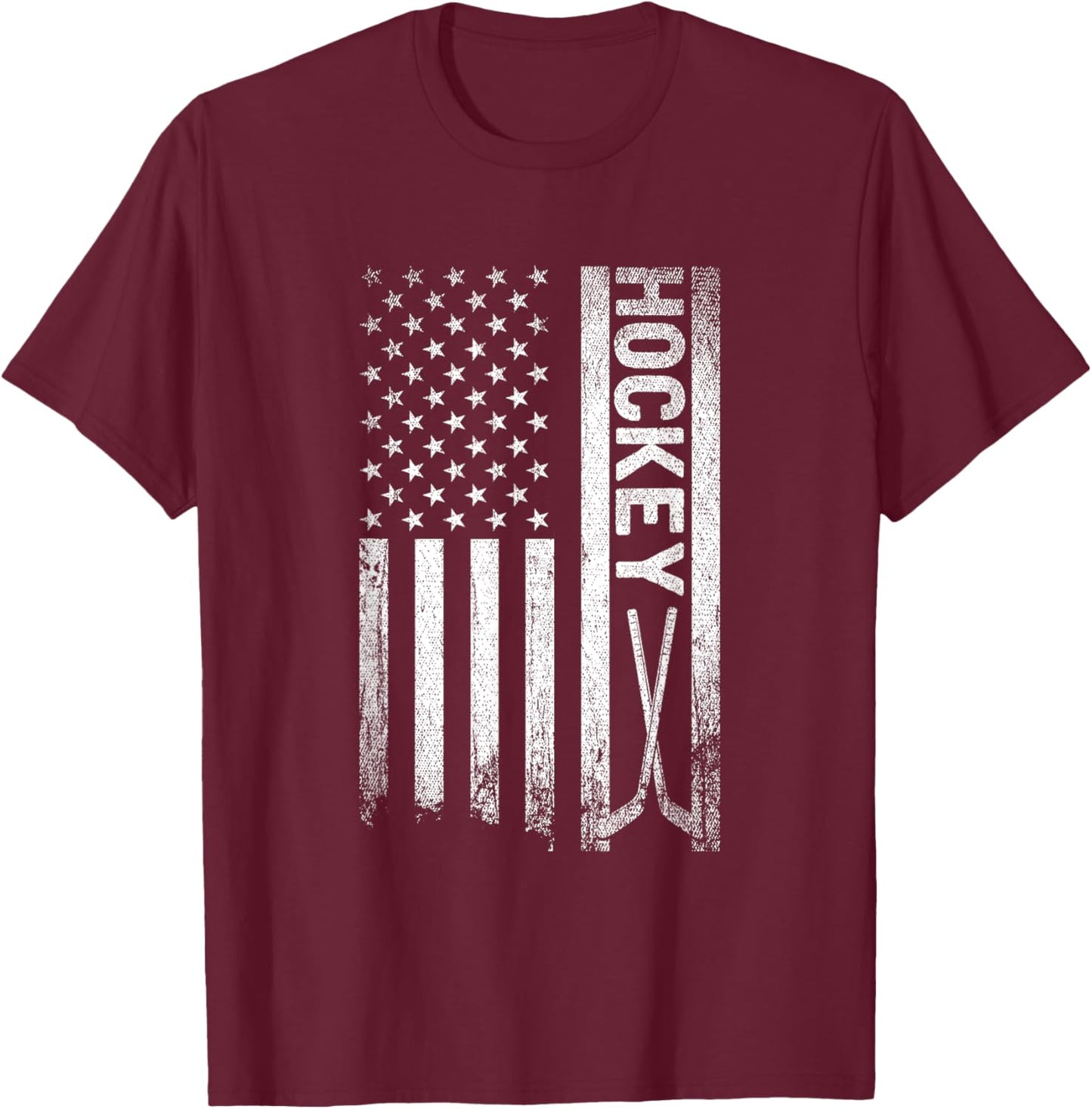 USA Flag Hockey Stick Patriotic Goalie Gift Ice Hockey Women Kids Men T-Shirt - T-Shirt | Maroon