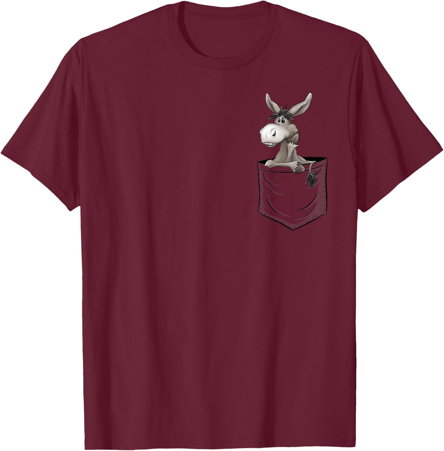 Quirky Wildlife Skizzenmonster Fun Bored Stubborn Donkey in Pocket - Men's Black Cartoon Animal Casual - Small T-Shirt - T-Shirt | Maroon