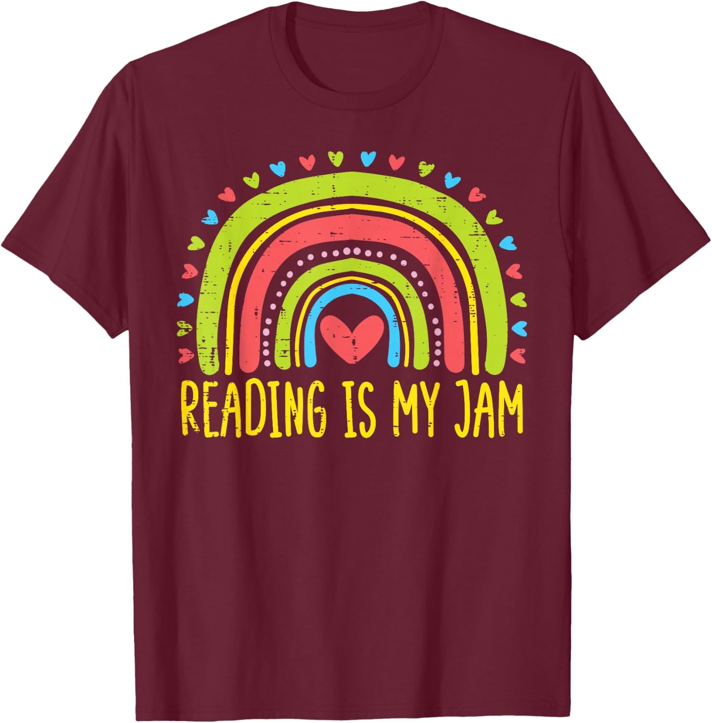 Reading Jam Rainbow Cute Teacher Librarian Bookworm T-Shirt - T-Shirt | Maroon