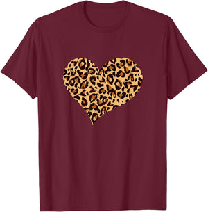 Cute Cheetah Leopard Print Heart T-Shirt - T-Shirt | Maroon