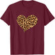 Cute Cheetah Leopard Print Heart T-Shirt - T-Shirt | Maroon