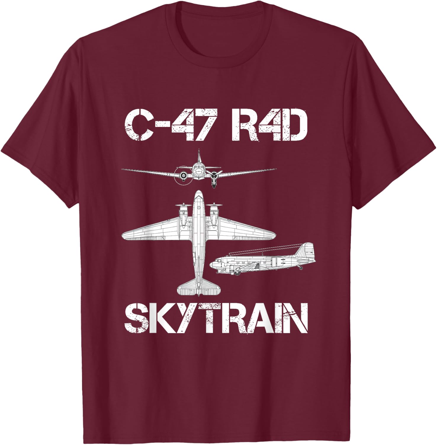 C-47 R4D Skytrain Transport Plane Aircraft WW2 Airplane T-Shirt - T-Shirt | Maroon