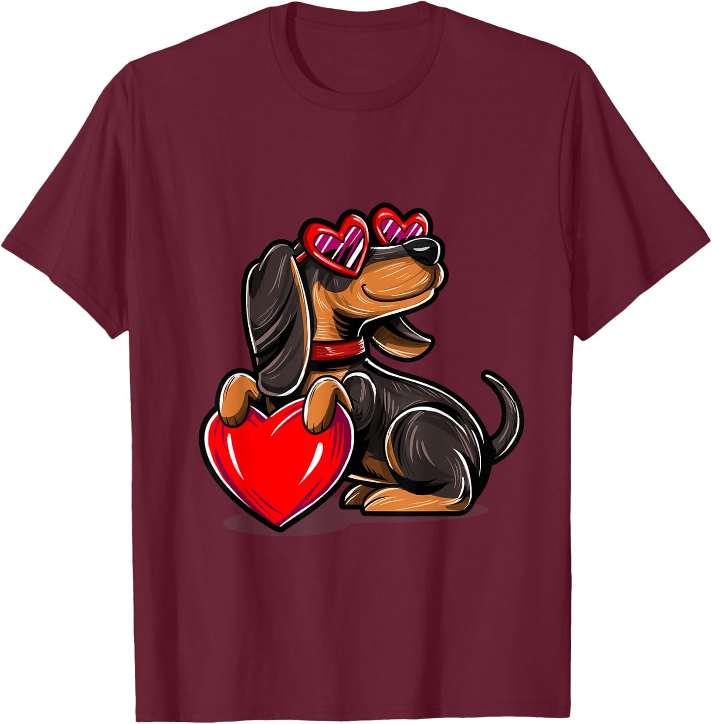 Dachshund valentine dog valentines day T-Shirt - T-Shirt | Maroon