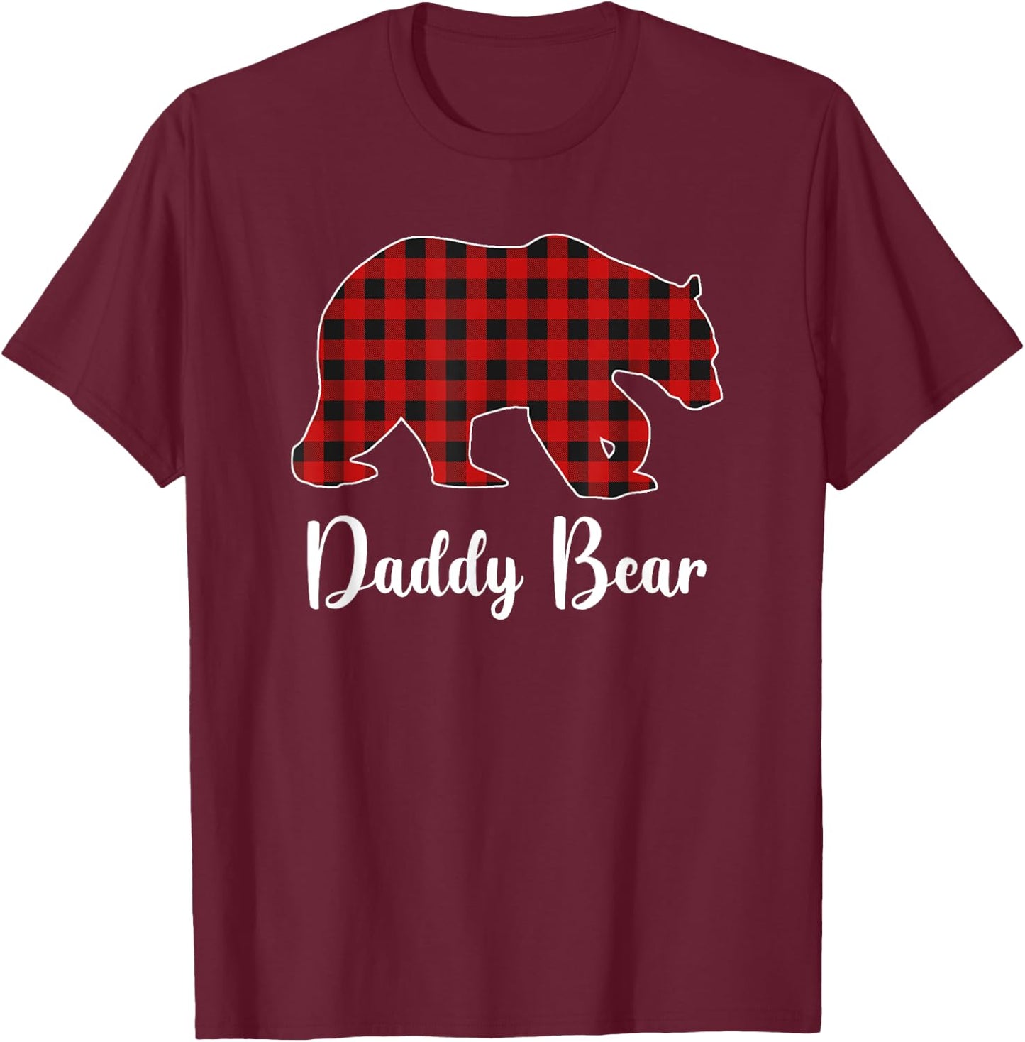 Red Plaid Bear Christmas Pajama Daddy Matching Family Dad T-Shirt - T-Shirt | Maroon