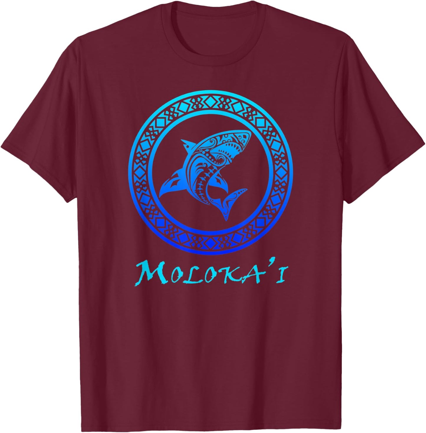 Molokai, Hawaii Vintage Tribal Shark Vacation T-Shirt - T-Shirt | Maroon