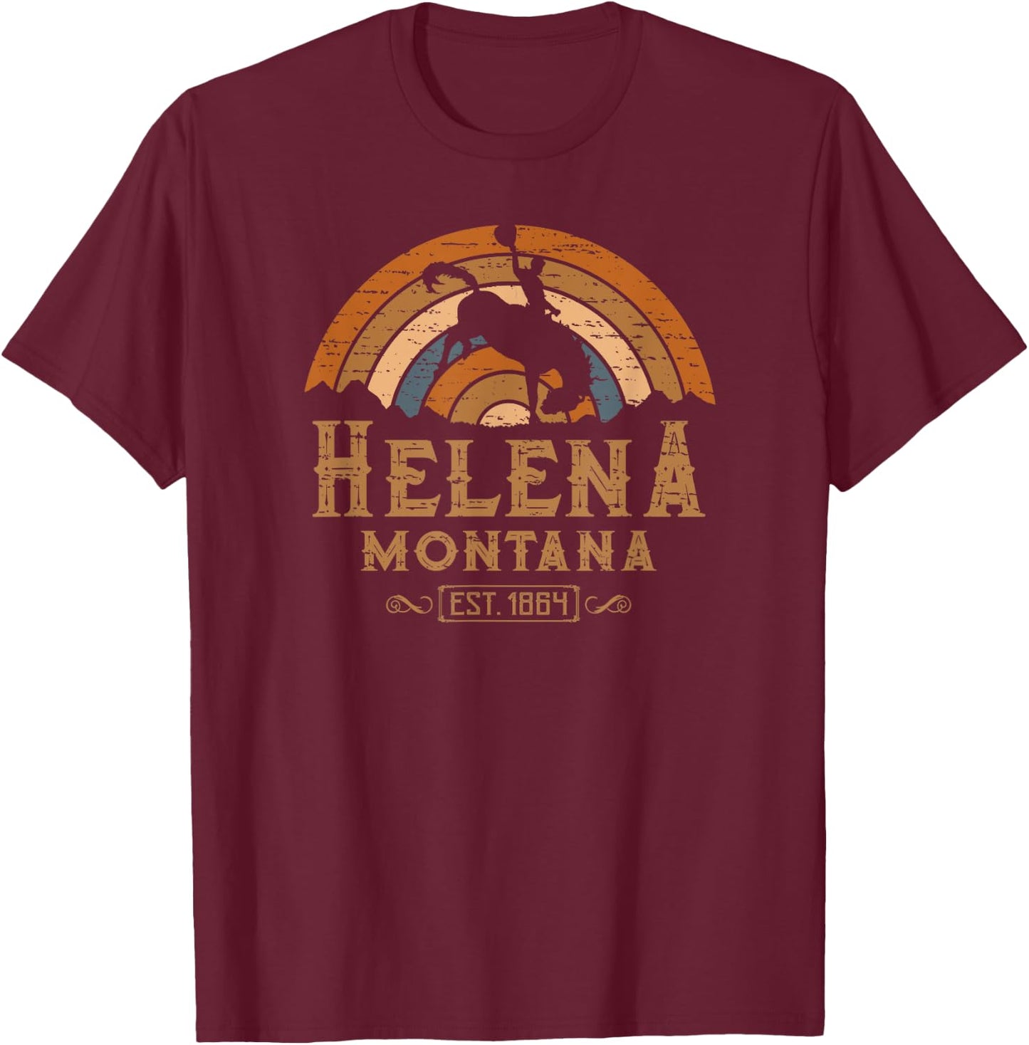 Helena Montana MT Retro Style Rodeo Cowboy T-Shirt - T-Shirt | Maroon