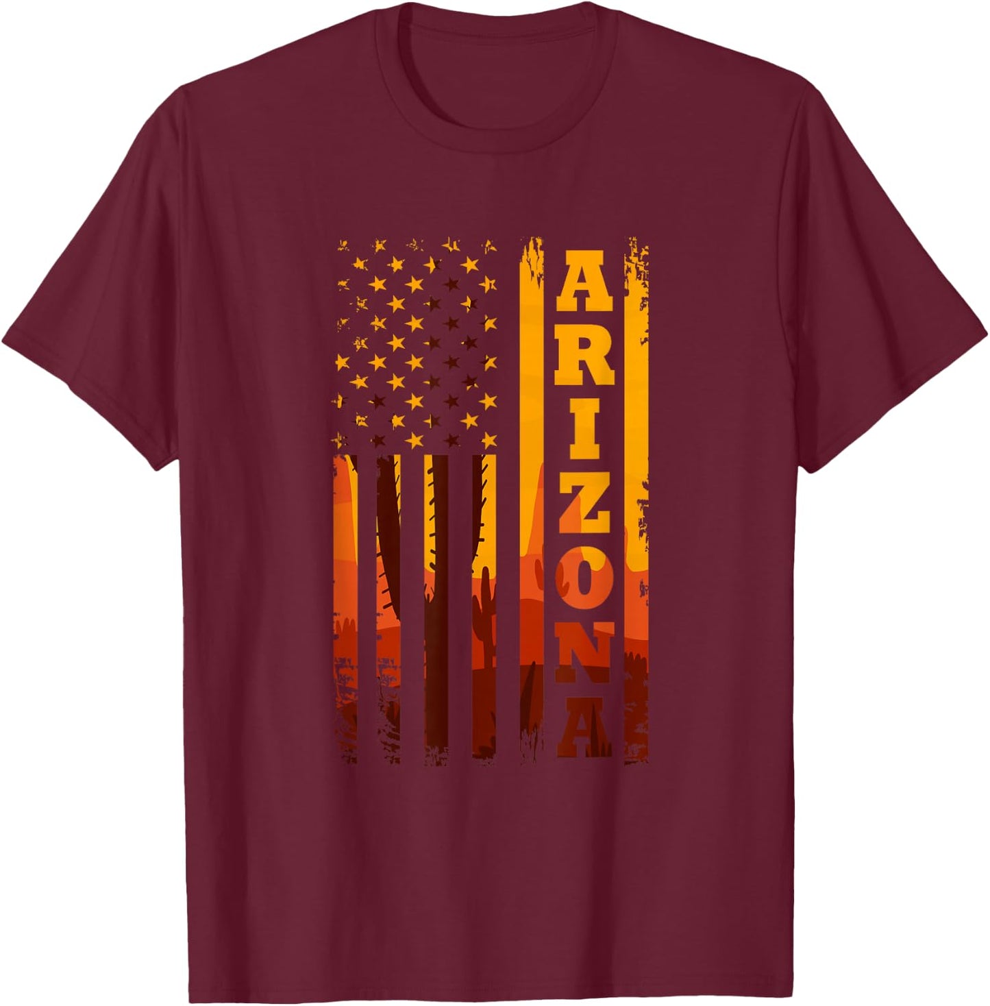 Arizona American Flag Landscape Cactus Patriotic T-Shirt - T-Shirt | Maroon