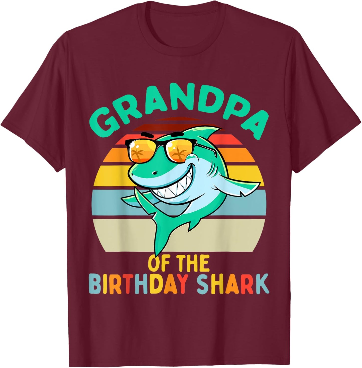 Grandpa Matching Family Shark Birthday T-Shirt - T-Shirt | Maroon