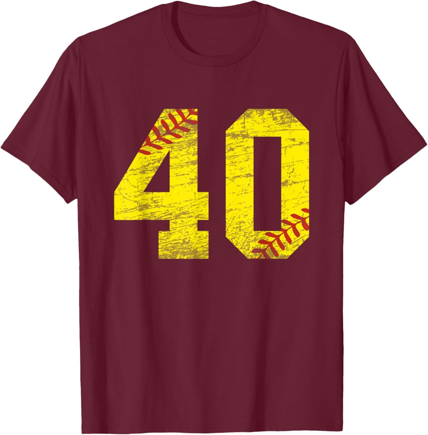 Softball Number #40 Softball Lover Vintage Retro T-Shirt - T-Shirt | Maroon