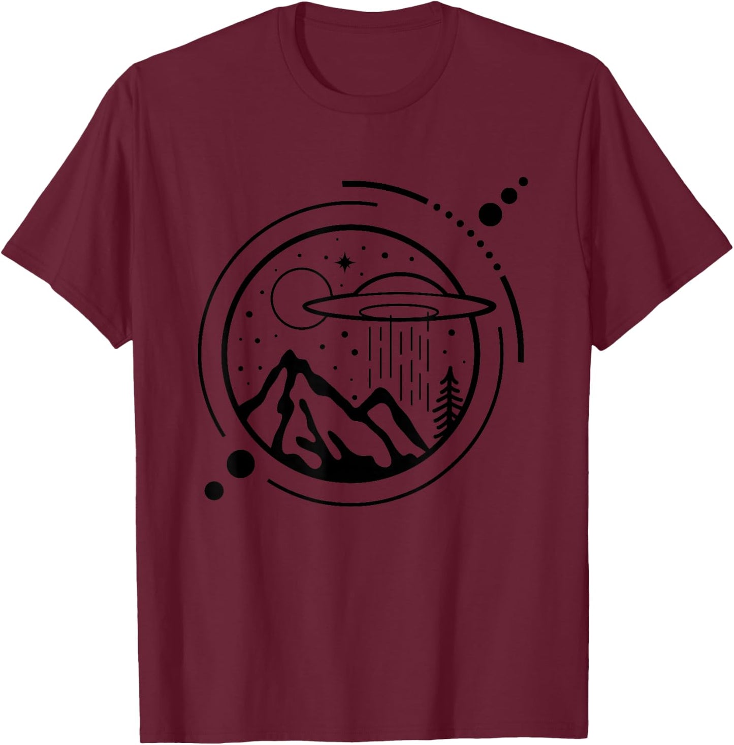 Simple Area 51 Minimal UFO Tattoo Line Art UFO T-Shirt - T-Shirt | Maroon