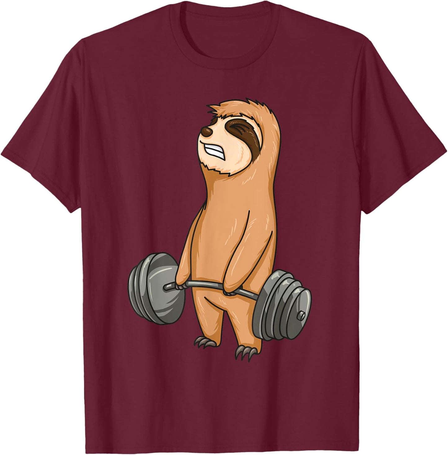 Baby Sloth Weight Lifting Fitness Motivation Workout T-Shirt - T-Shirt | Maroon