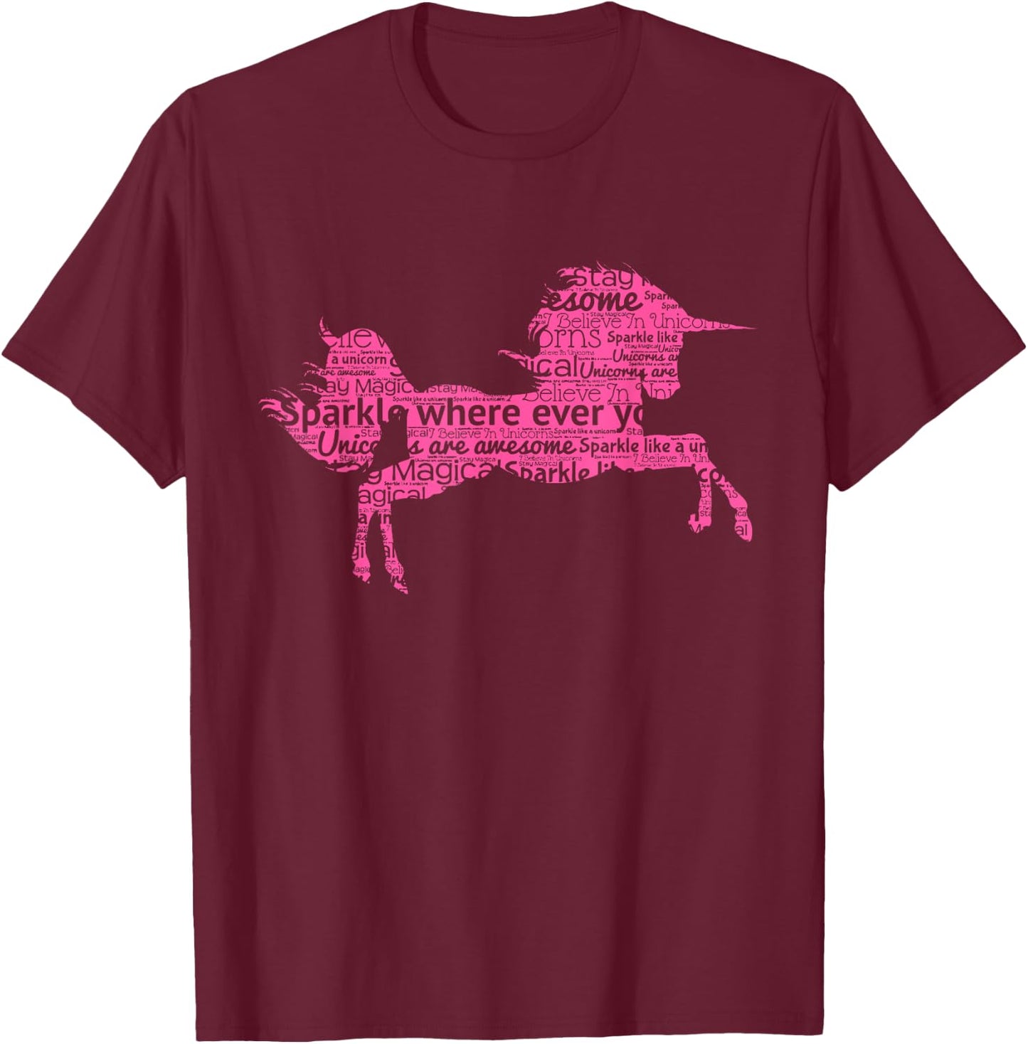 Pink Unicorn Cute Shirt Word Art Girls Magical Gift T-Shirt - T-Shirt | Maroon