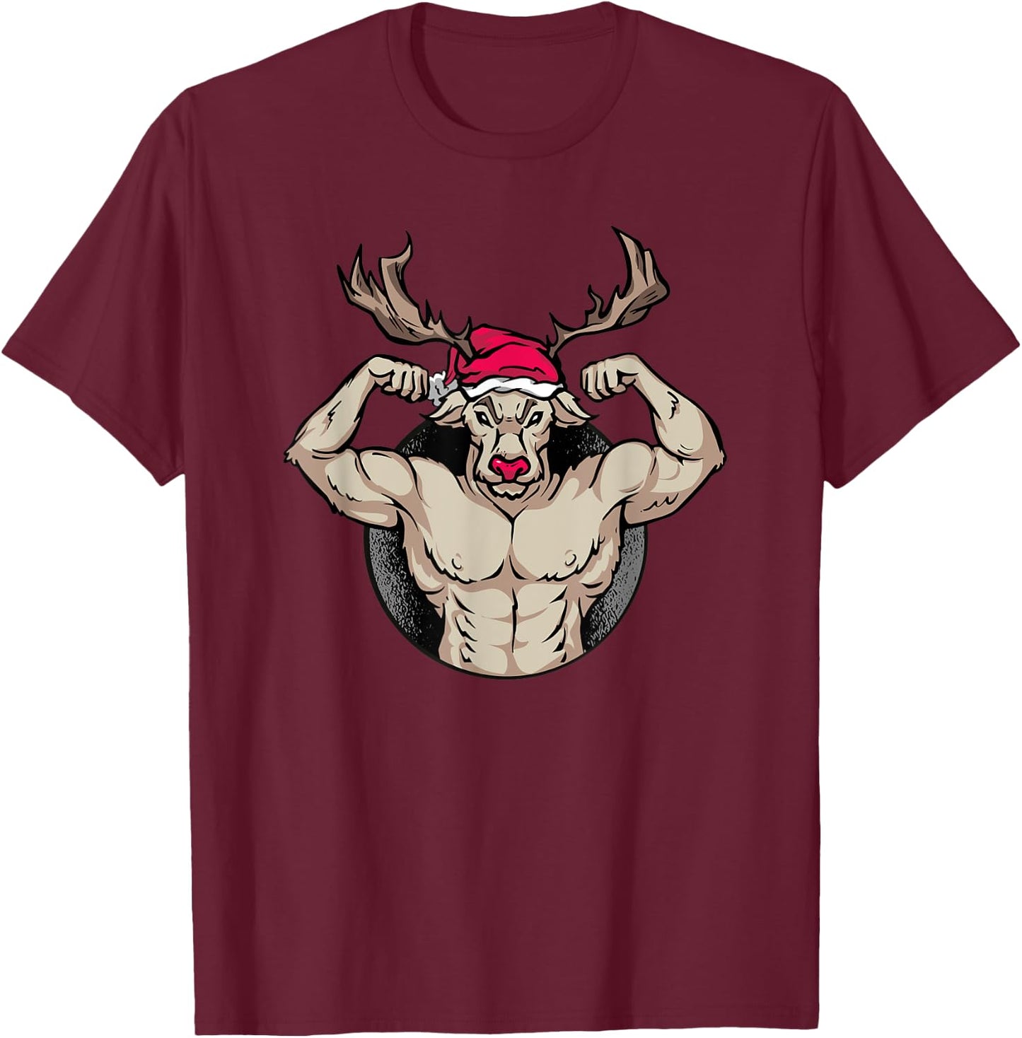 Strong Reindeer with Muscles Christmas Bodybuilding GYM T-Shirt - T-Shirt | Maroon
