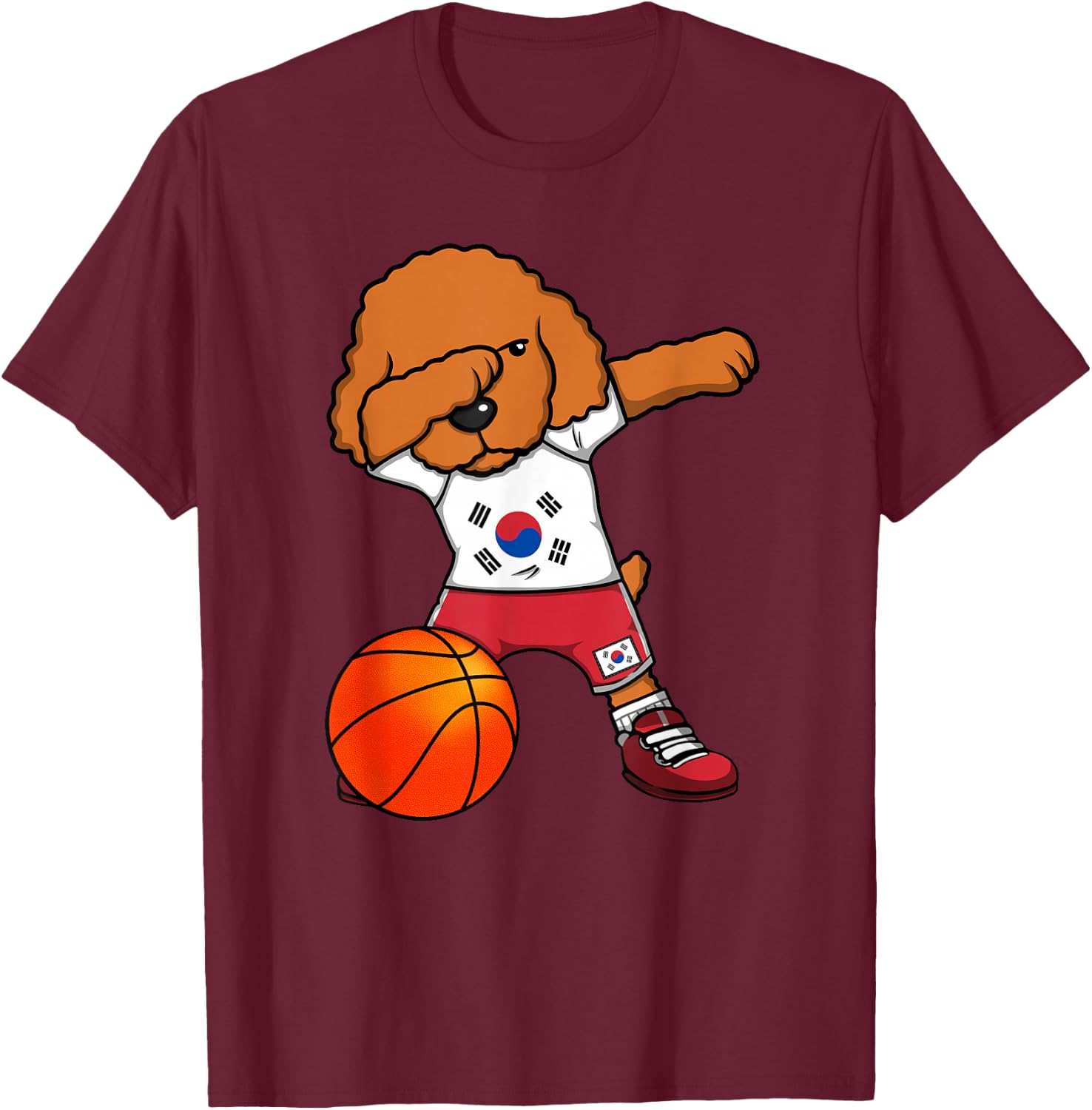 Dabbing Poodle South Korea Jersey Korean Basketball Fans T-Shirt - T-Shirt | Maroon