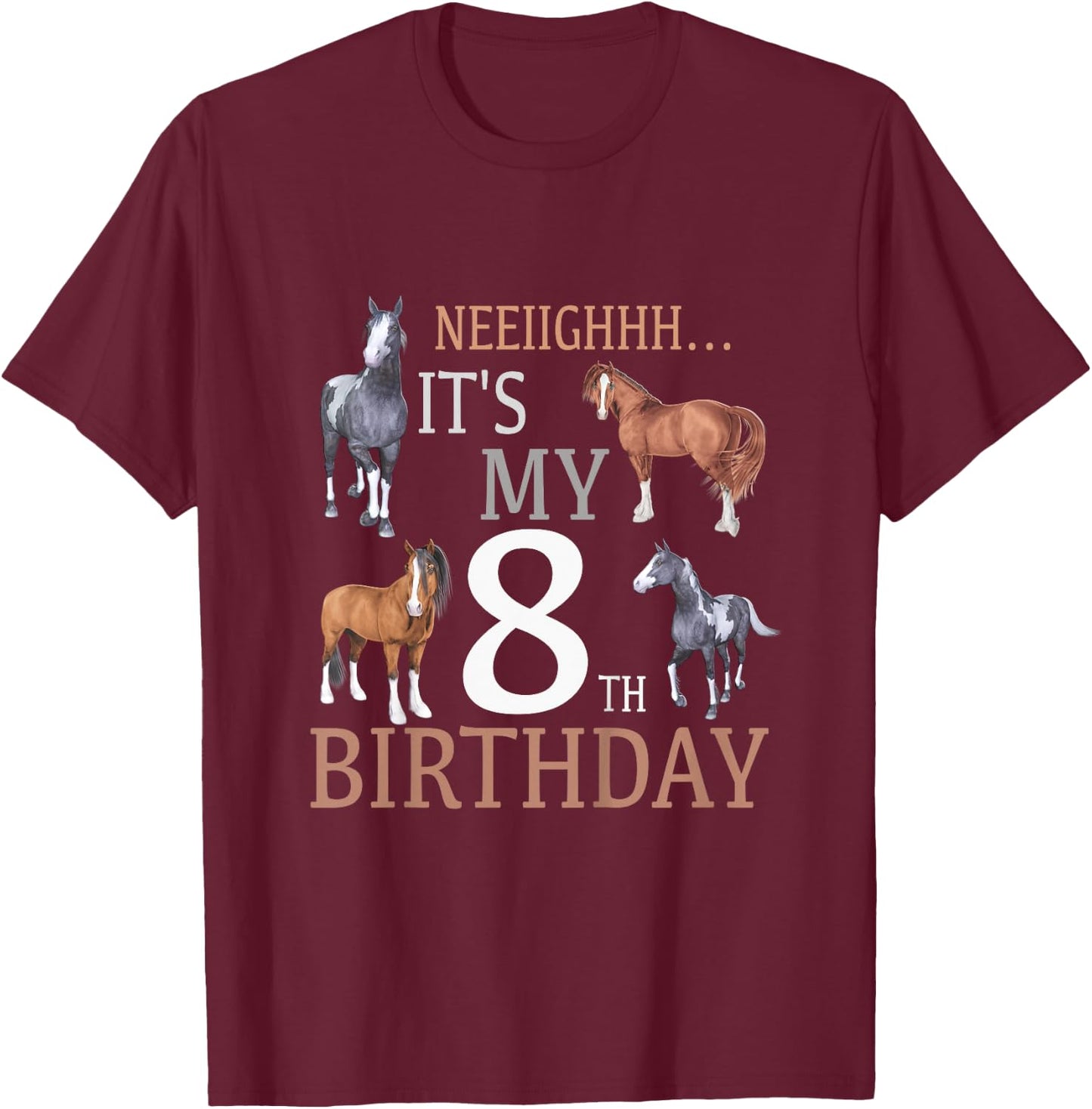 Its My 8th Birthday Shirt Horse Lover 8 Year Old Birthday T-Shirt - T-Shirt | Maroon