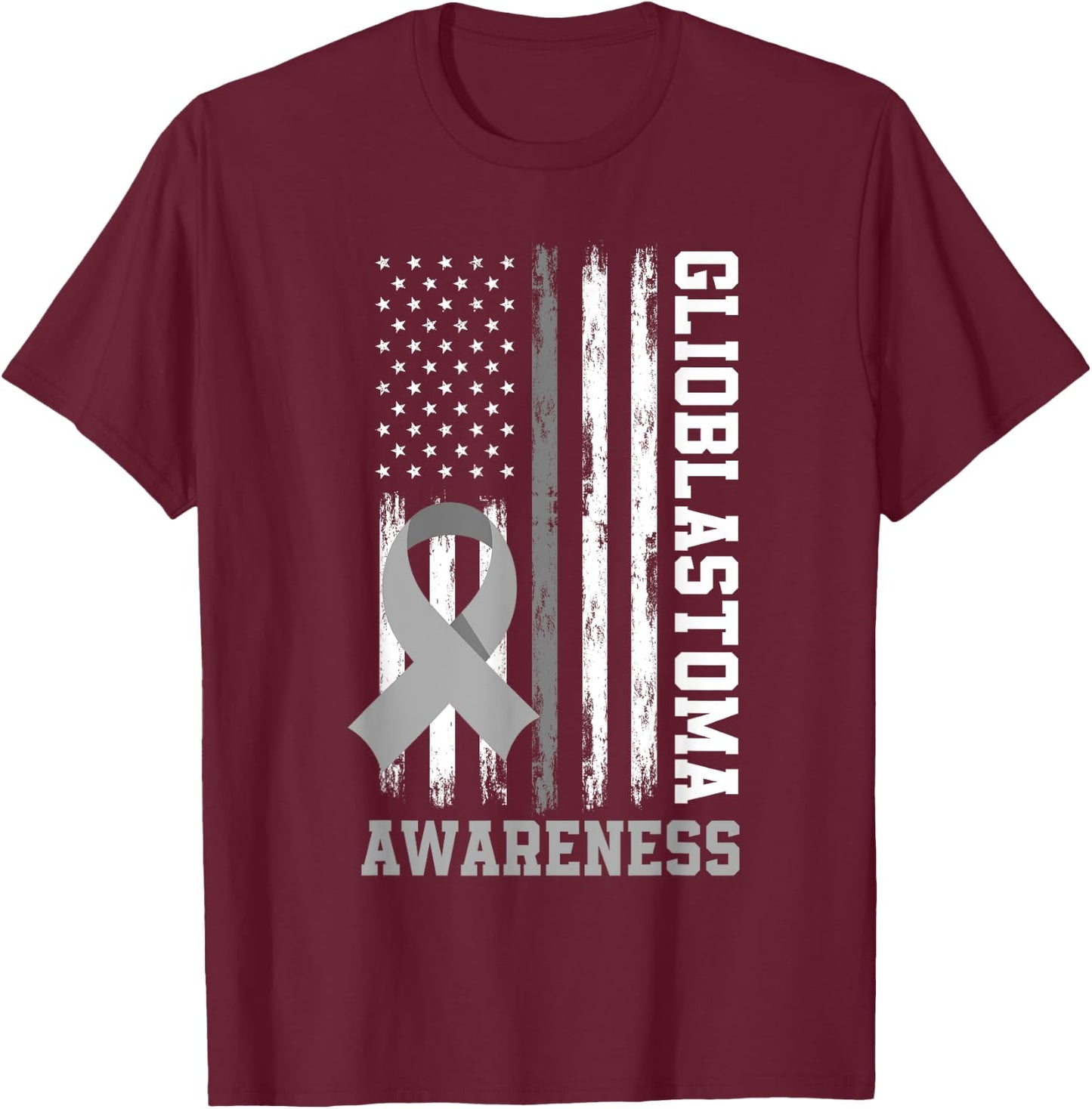 Patriotic US Flag Glioblastoma Awareness T-Shirt - T-Shirt | Maroon
