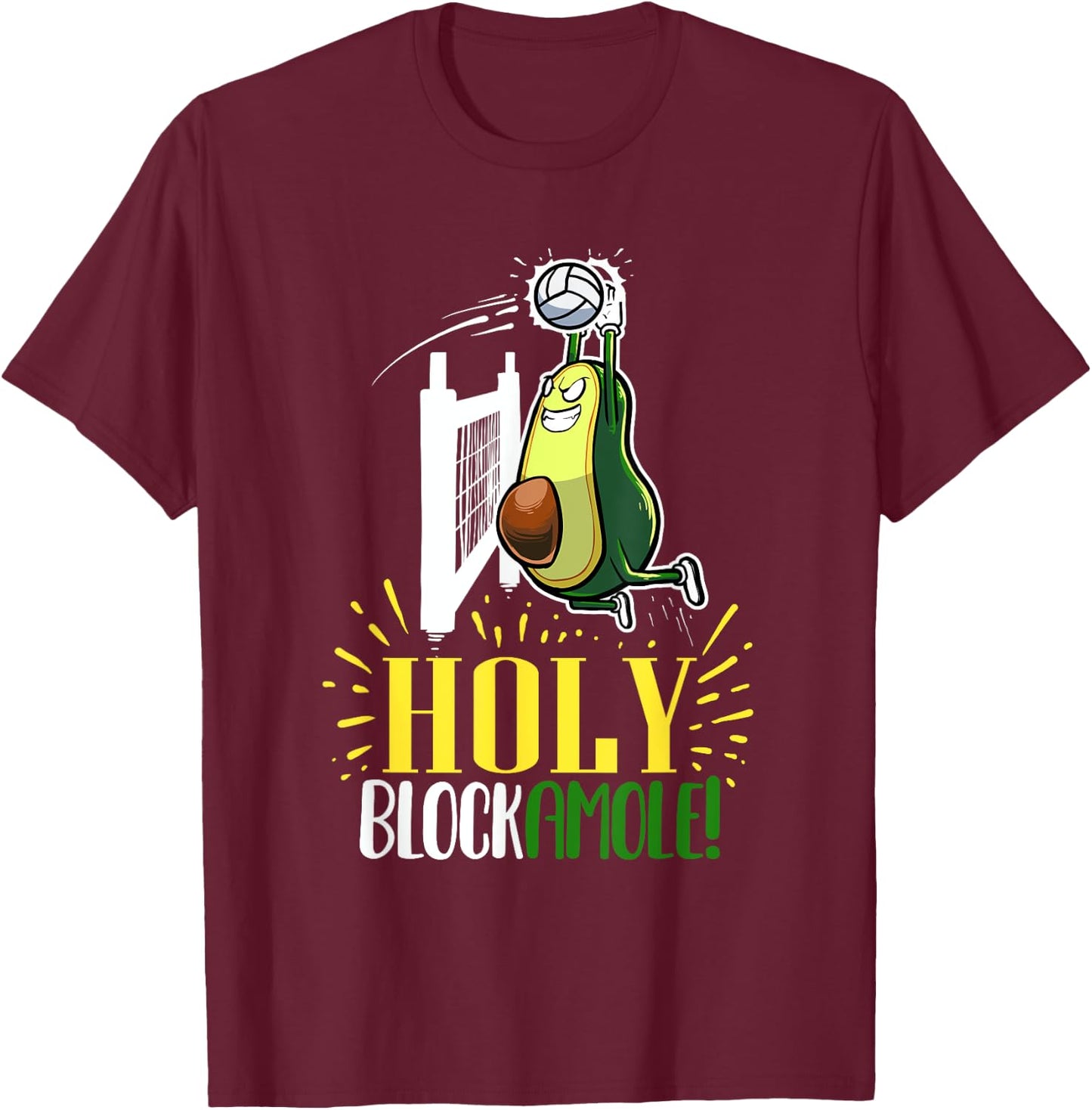 Holy Blockamole Funny Avocado Beach Volleyball T-Shirt - T-Shirt | Maroon