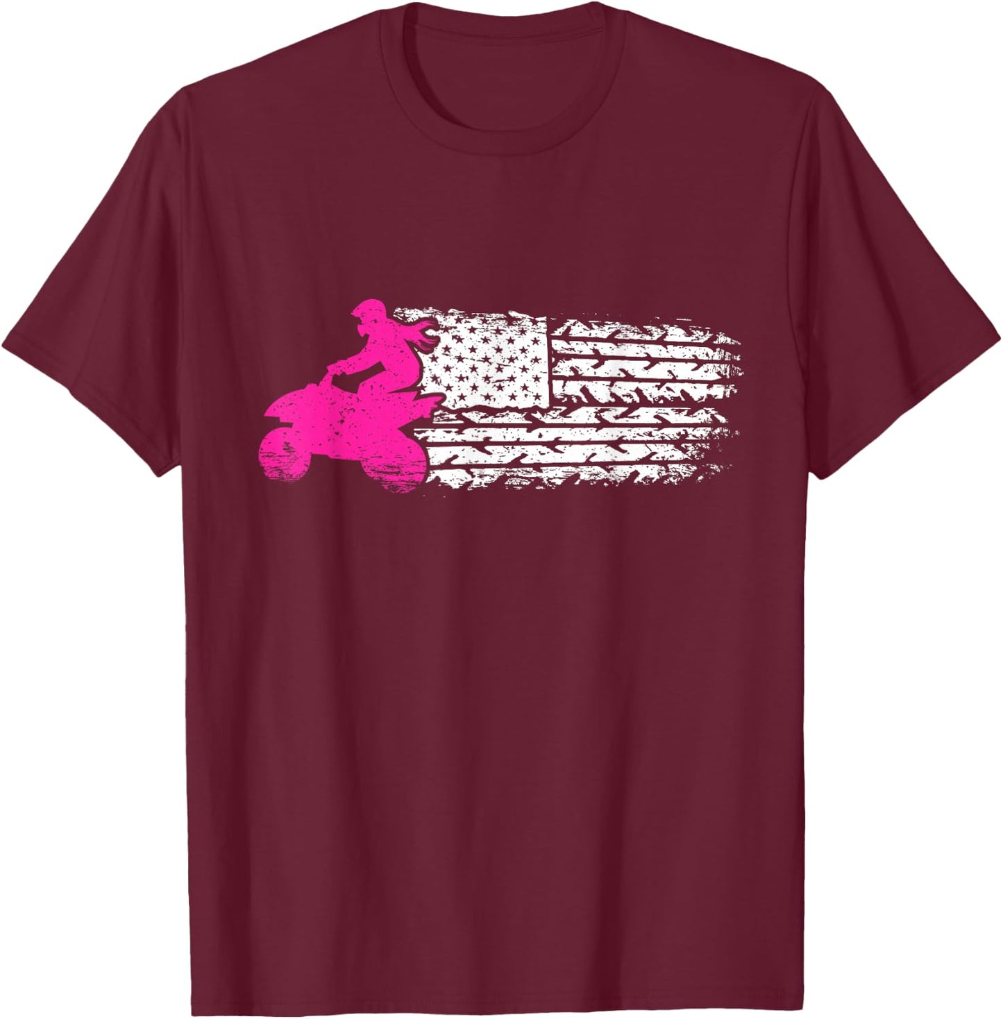 Patriotic USA Flag ATV 4-Wheeler Quad Biker Girl T-Shirt - T-Shirt | Maroon