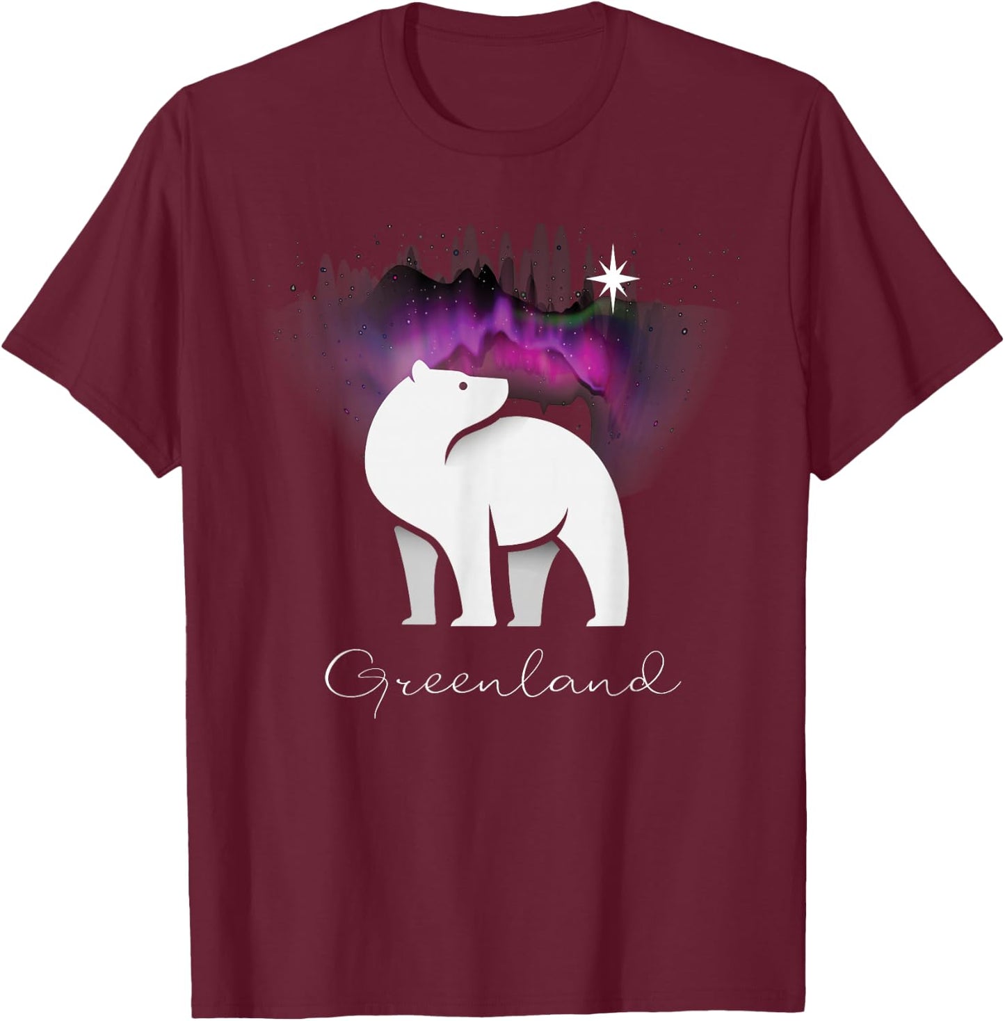 Greenland Northern Lights Arctic Polar Bear Souvenir T-Shirt - T-Shirt | Maroon