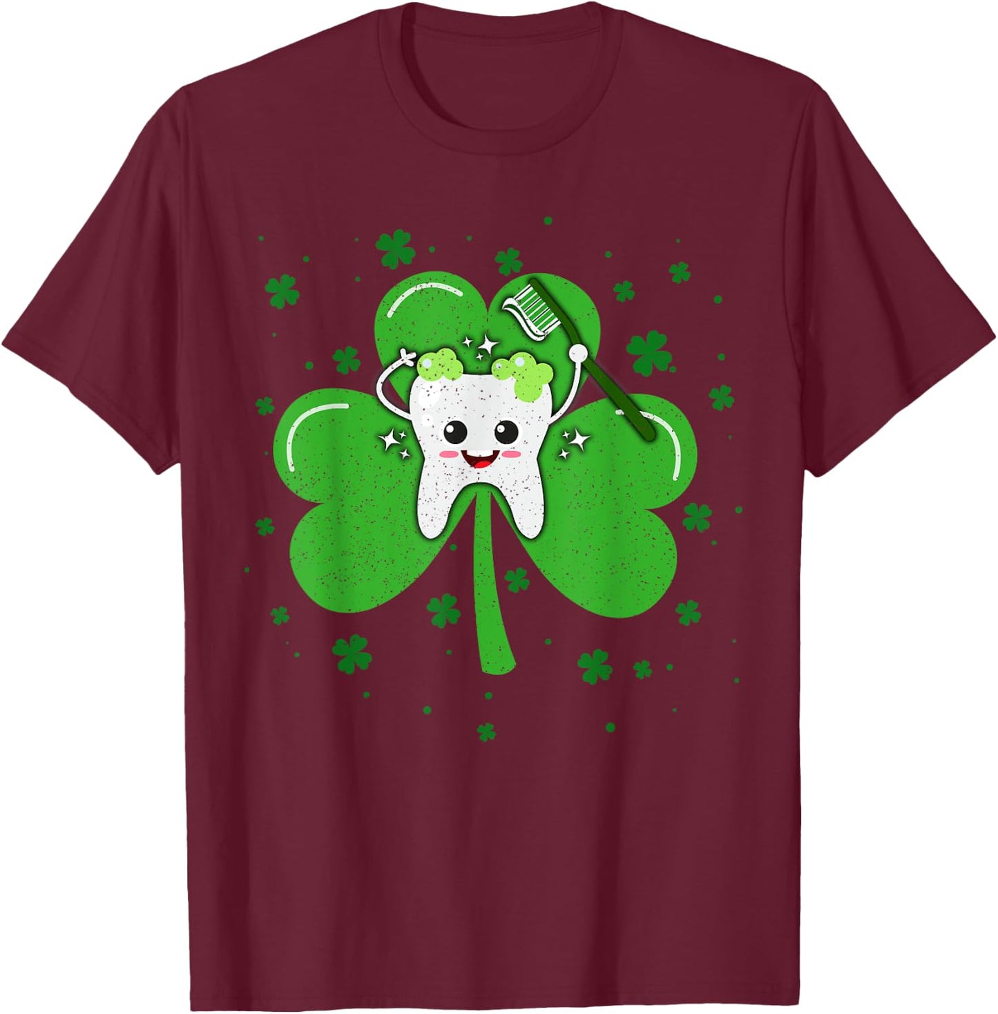 Teeth Dentist St. Patrick's Day Shamrock Leaf Tooth Dental T-Shirt - T-Shirt | Maroon