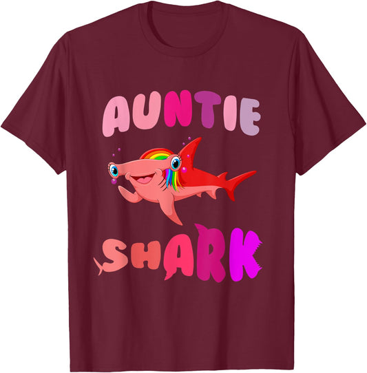 Auntie Shark hammerhead birthday family shark matching T-Shirt - T-Shirt | Maroon
