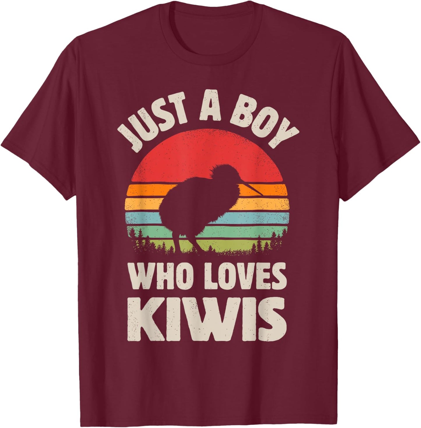 Kiwi Just A Boy Who Loves Kiwis Bird Retro Vintage Sunset T-Shirt - T-Shirt | Maroon