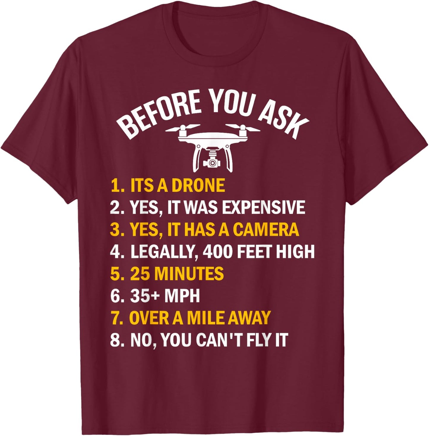 "Before You Ask" Funny Drone Design T-Shirt - T-Shirt | Maroon