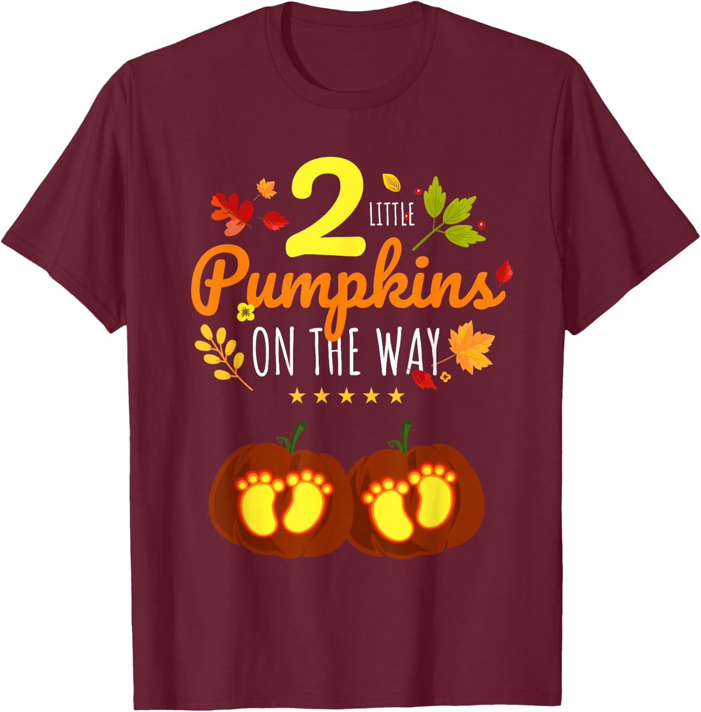 Twins Halloween Pregnancy Shirt Cute Twins Pumpkin Pregnant T-Shirt - T-Shirt | Maroon