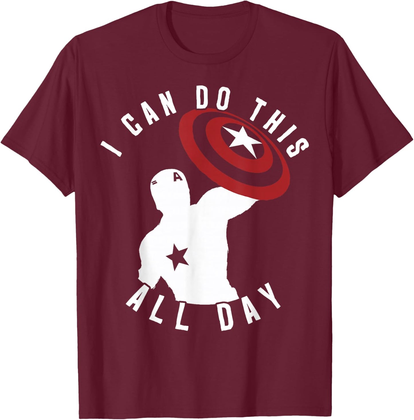 Marvel Captain America I Can Do This All Day Silhouette Small T-Shirt - T-Shirt | Maroon