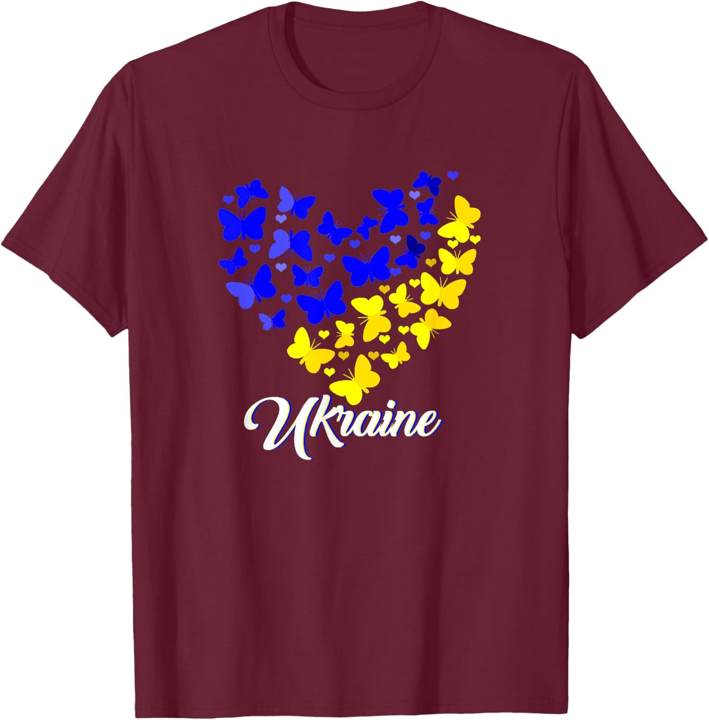 Heart Heart Ukraine shirt Butterfly I Stand With Ukraine T-Shirt - T-Shirt | Maroon