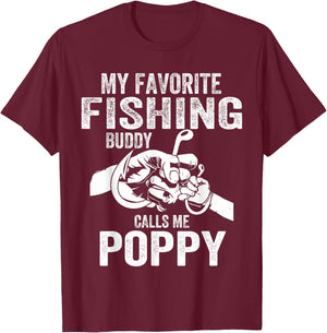 My Favorite Fishing Buddies Call Me Poppy Fisherman T-Shirt - T-Shirt | Maroon