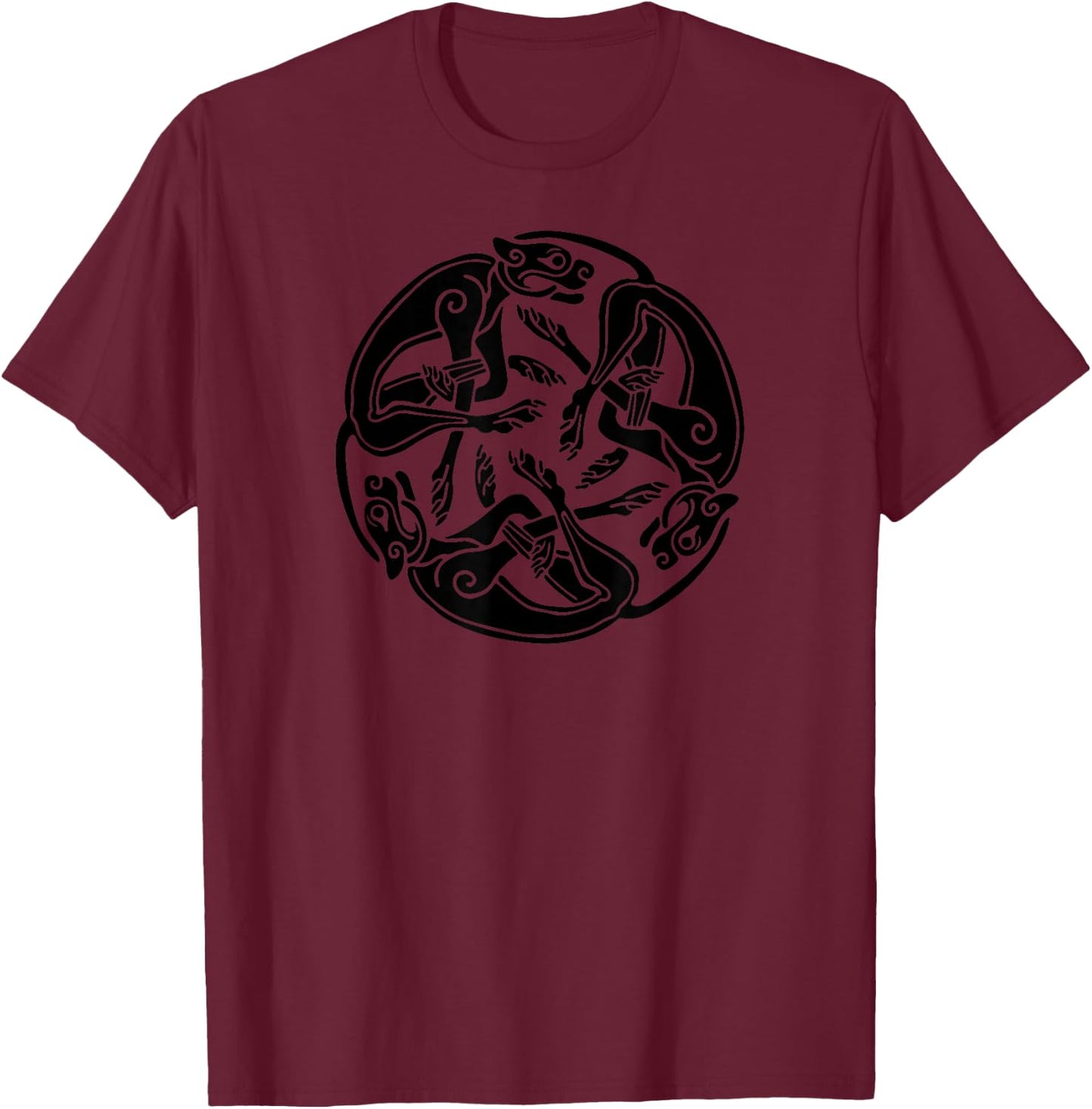 Celtic Book of Kells Trinity Hounds T-Shirt - T-Shirt | Maroon