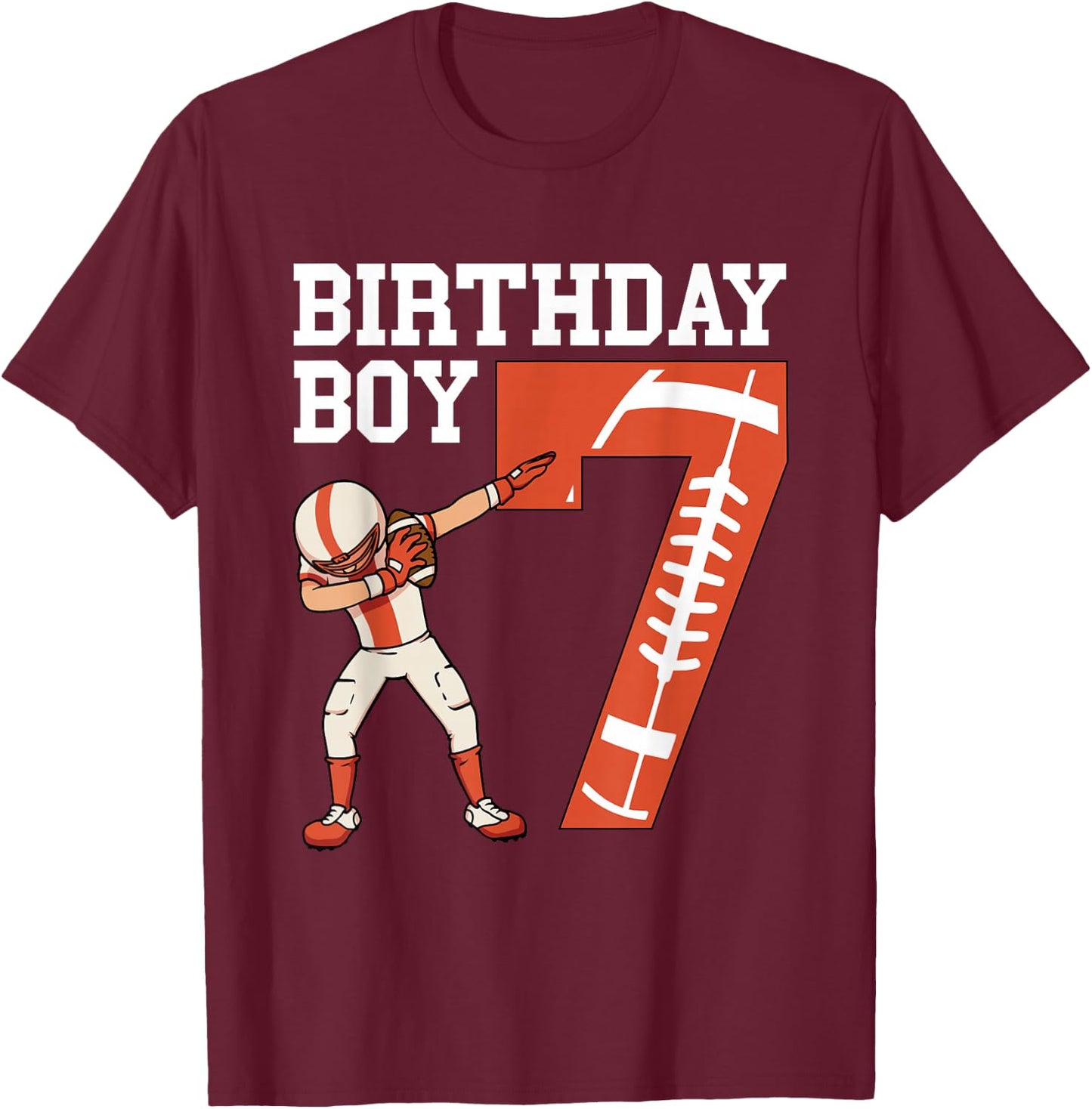 7 Years Old Boy Football Player 7th Football Birthday Boys T-Shirt - T-Shirt | Maroon