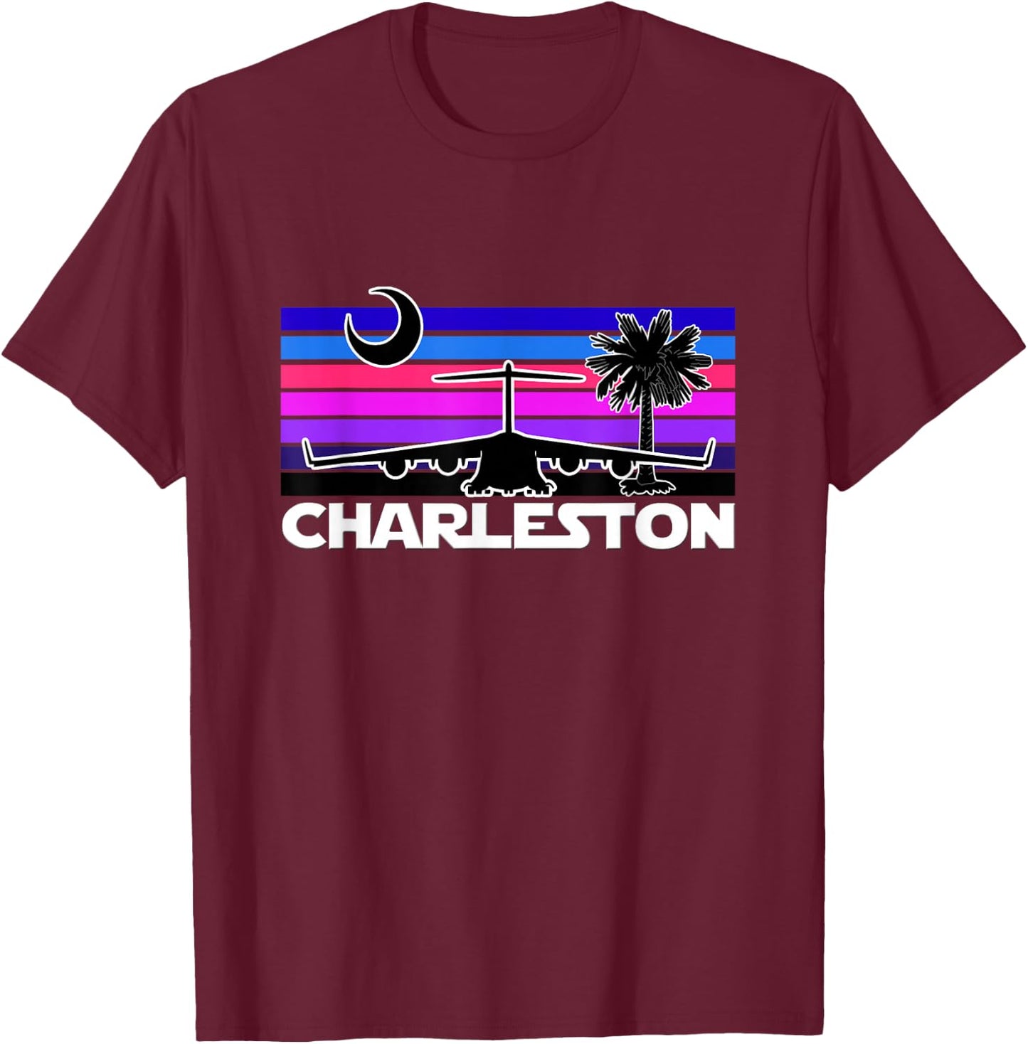 Charleston Straight Sunset Airlift Globemaster III Airplane T-Shirt - T-Shirt | Maroon