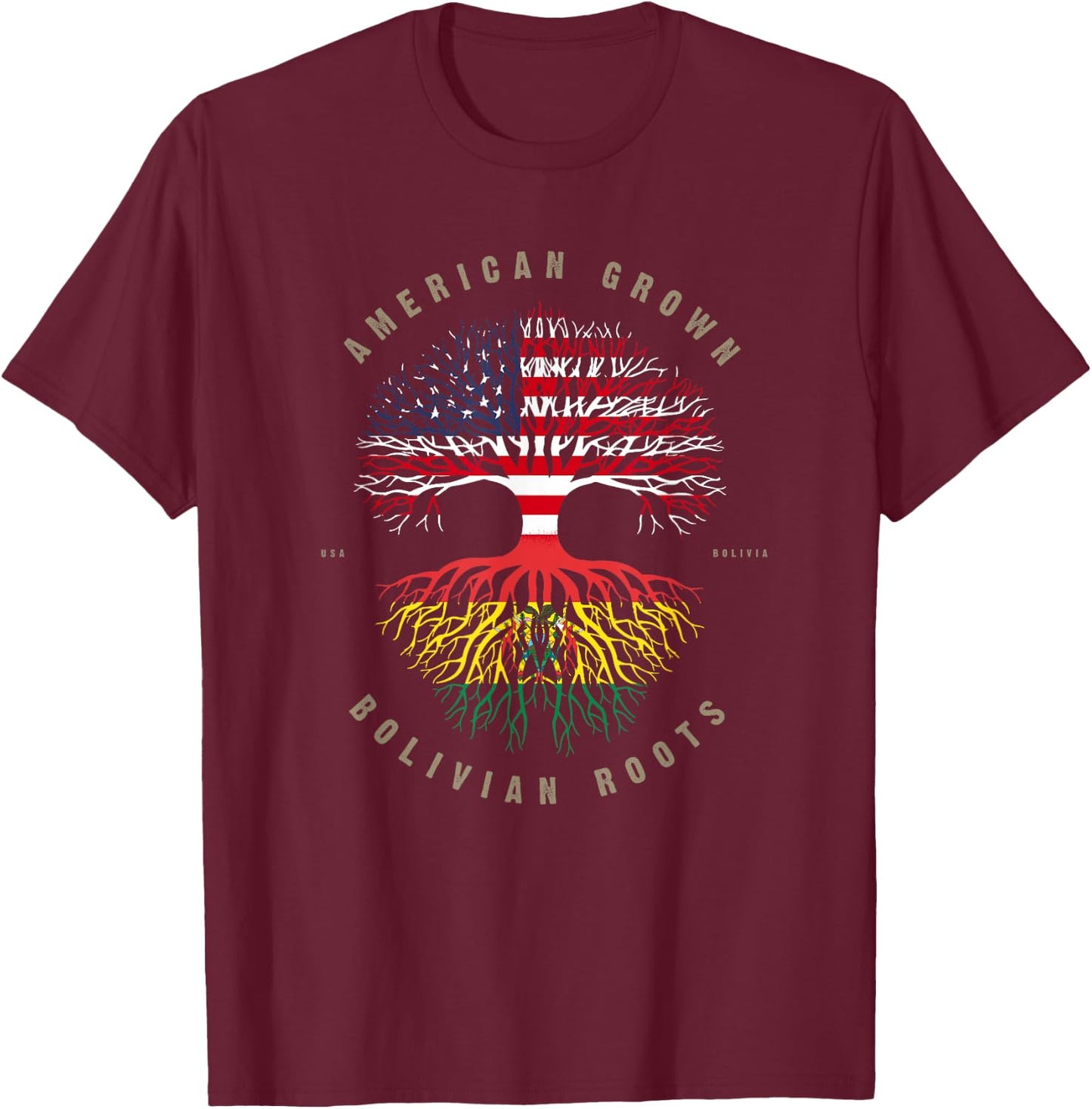 American Grown Bolivian Roots Bolivia Flag T-Shirt - T-Shirt | Maroon