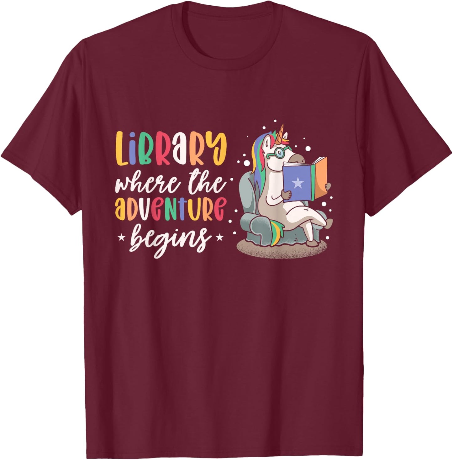 Librarian book Reader Reading Unicorn adventure T-Shirt - T-Shirt | Maroon